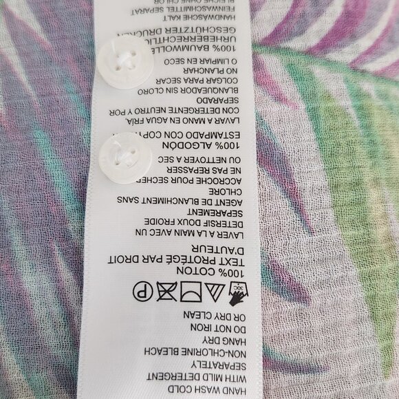 Tommy Bahama Size XS Tropical Leaf Print Green Violet White Cotton Top Blouse - Picture 5 of 5